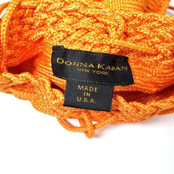 Donna Karan New York Orange Bag Purse Woven Evening Drawstring Pouch Crossbody